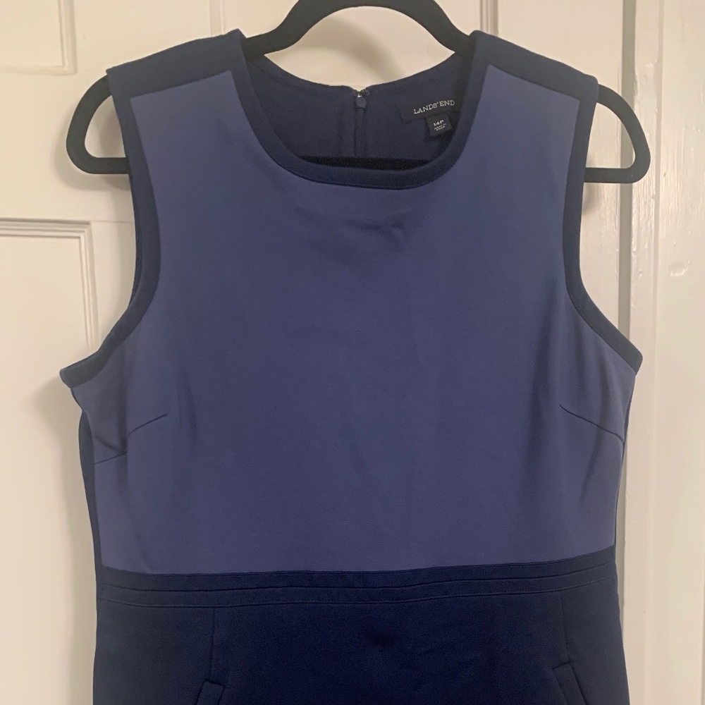 Blue 2-Tone Sleeveless Ponte Dress, Lands’ End
